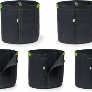 5pcs 1-Gallon Transplanter Fabric Pots/Breathable Planting Grow Bags w/Open-Lock-Strap & Handles (Black)